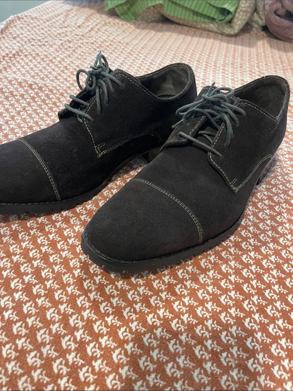 Cole Haan Dark Brown Suede Cap-Toe Derby Shoes